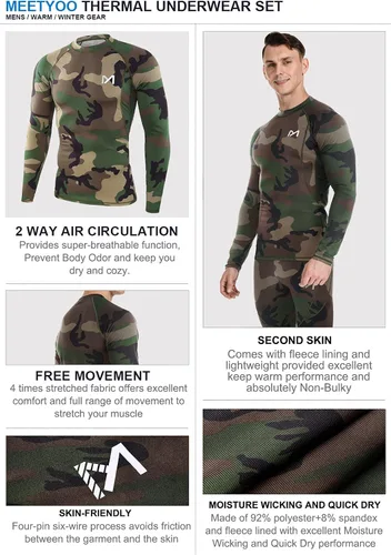 Vista 3 de MEETYOO - Ropa interior térmica para hombre, conjunto de calzoncillos largos, capa base de invierno, para esquí y correr