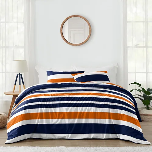 Vista 9 de Sweet Jojo Designs Gris, naranja y blanco para niños, adolescentes de 3 piezas Full/Queen Boys Stripe Set Collection Rayas grises y naranjas
