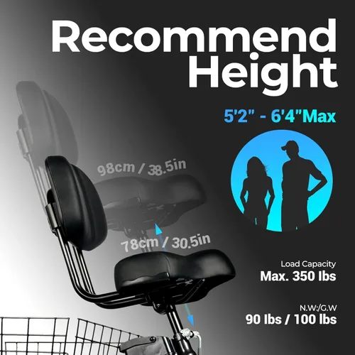 Vista 6 de Geemax - Triciclo eléctrico para adultos, 20 pulgadas x 4.0 con neumáticos de grasa, pico de 500 W, 15 MPH, 36 V, 13 Ah, batería de litio