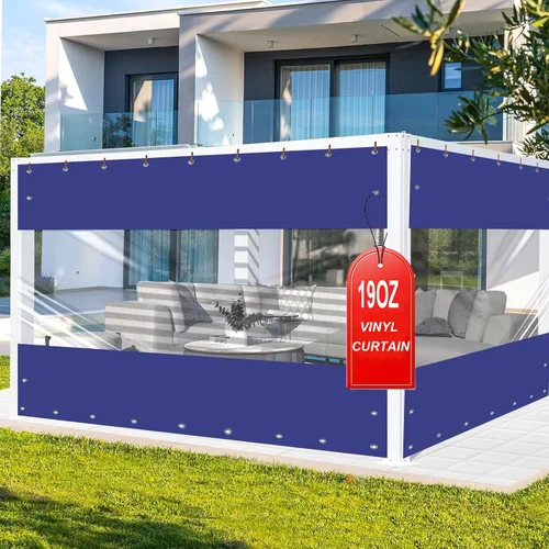 Vista 12 de FoundGo - Cortinas de vinilo de 8'H x 7'W para patio de 19oz, cercado de vinilo transparente para exteriores, lona resistente transparente