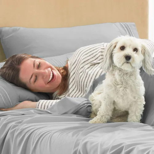 Vista 8 de Juego de sábanas de lujo Juego de cama de lujo, bolsillo extra profundo Juego de sábanas ajustable, sábana de arriba y 2 fundas de almohada, ropa