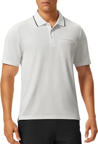 Vista 27 de Rdruko Camisas polo para hombre de manga corta, secado rápido, para golf y deportes al aire libre con bolsillo 01 Negro
