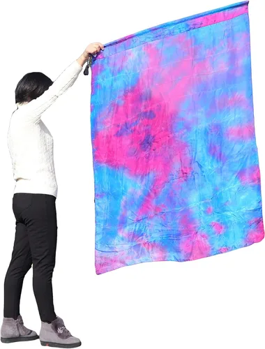 Vista 10 de Winged Sirenny Bandera de seda Poi, 50 pulgadas rectangular de seda giratoria, bandera de alabanza profética adoración adoración danza (aventura B)