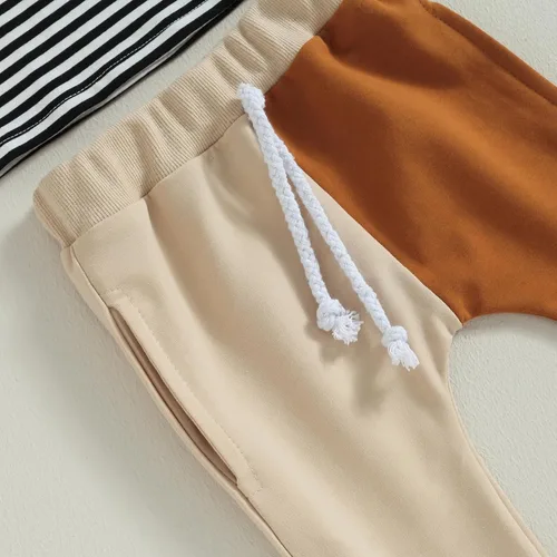 Vista 4 de Engofs Conjunto de ropa de otoño e invierno para bebé y niño pequeño, sudadera de manga larga a rayas y pantalones