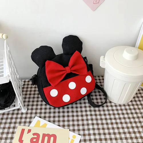 Vista 7 de Linda bolsa cruzada de Minnie Mouse para niñas pequeñas mini bolso cruzado de Disney para niños bolso cruzado de hombro para niños pequeños Rojo