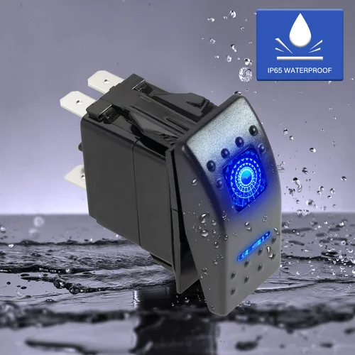 Vista 4 de FXC Interruptor basculante momentáneo (Encendido)/Apagado de 5 pines con luz LED azul láser 20 A/12 V 10 A/24 V con juego de cables de puente