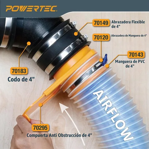 Vista 6 de POWERTEC 70295-P2 - Puerta de ráfaga integrada de 4 pulgadas, resistente a obstrucciones, ajuste de plástico ABS cónico antihuecos para sistemas