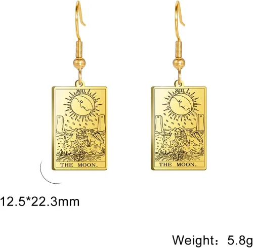 Vista 7 de TEAMER Tarot Cards - Aretes colgantes de acero inoxidable con amuleto vintage, joyería Wiccan para mujeres y niñas, Acero inoxidable, desconocido