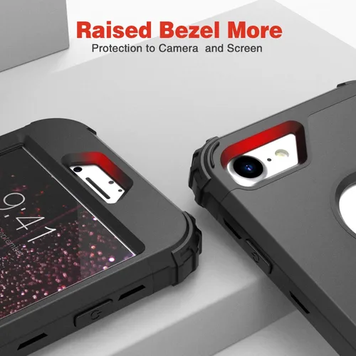 Vista 5 de IDweel Funda para iPhone 8 con Protector de Pantalla de Vidrio Templado, para iPhone 7, 3 en 1, Resistente a Golpes, Delgada, Híbrida, de Servicio