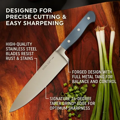 Vista 5 de Chicago Cutlery Halsted - Juego de cubiertos y bloques de madera, asas ergonómicas y juego de cubiertos de chef profesional de acero inoxidable