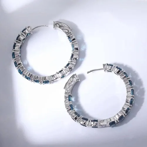 Vista 2 de Supermodel Aretes de aro de plata de ley 925 5.0 de 13 quilates, peridoto natural, turmalina, topacio azul cielo, granate, para mujer