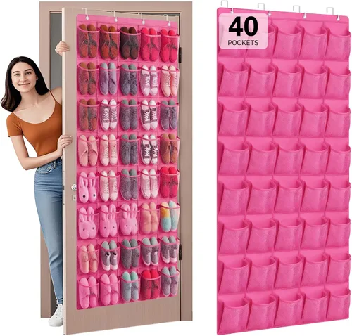 Vista 13 de Organizador de Zapatos para Colgar en la Puerta con 40 Bolsillos - Organizador Colgante de Zapatos de Malla Grande, Perchero para Almacenamiento