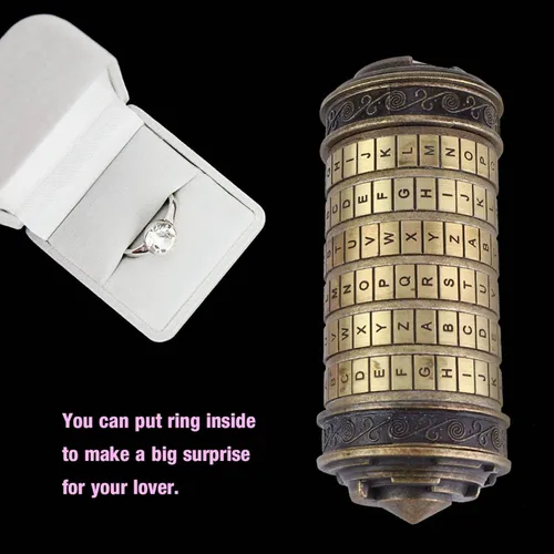 Vista 3 de Fdit Bloqueo de contraseña, clásico Da Vinci Código Alfabeto Combinación Anillo Titular Regalo Romántico Contraseña predeterminada