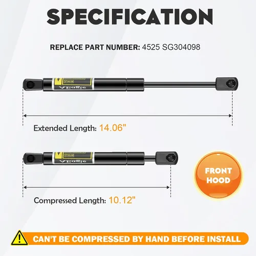 Vista 2 de Soporte de elevación de capó delantero 4525 compatible con 1997-2004 Corvette, 2007-2016 Lincoln Navigator Struts Shocks SG330023