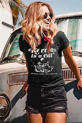 Vista 2 de SNYUMEG Camisas gráficas de gatos para mujer, camiseta para amantes de los gatos, camisetas para amantes de la música, camisetas de concierto