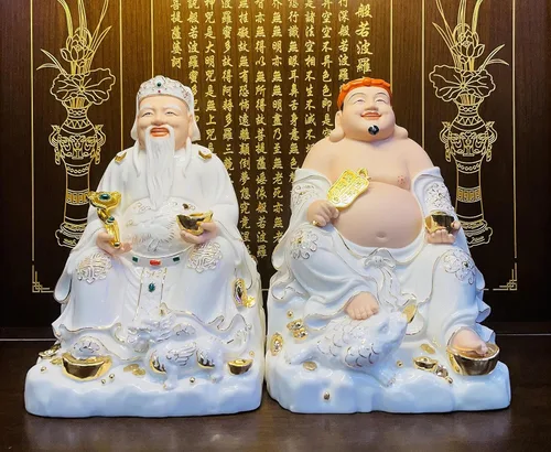 Vista 5 de Houlu Than Tai Ong Dia - Juego de 2 estatuas de cerámica blanca de 9