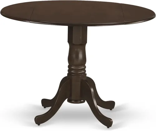 Vista 6 de East West Furniture DLT-BLK-T mesa de comedor redonda - con tapa redonda y 2 hojas desplegables y pata de pedestal, 42x29.5 pulgadas, acabado negro