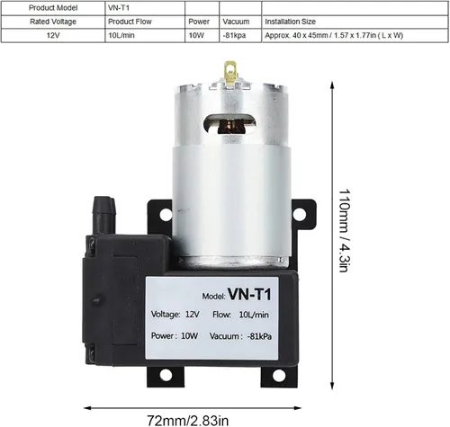 Vista 5 de Bomba de vacío miniatura de 10L/min DC -81kpa Bomba de presión negativa (DC12V)