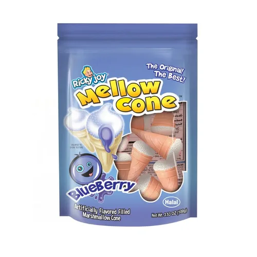 Vista 3 de Ricky Joy® Mellow Cone Jelly - Conos de malvavisco rellenos de gelatina, bolsa de 3.53 onzas (paquete de 3) (arándano)