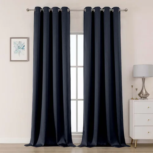 Vista 31 de OWENIE Cortinas 100% opacas de 63 pulgadas de largo, 2 paneles para dormitorio, sala de estar, cortinas superiores con ojales con aislamiento Negro