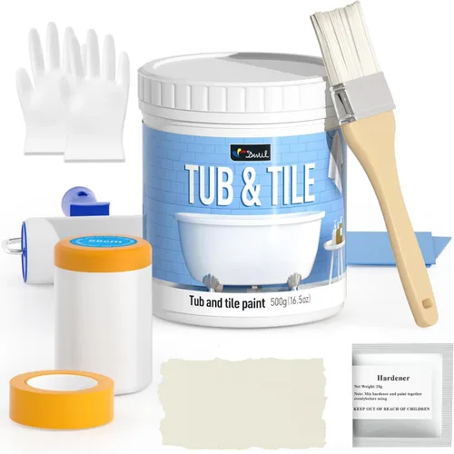 Vista 11 de DWIL Pintura para Azulejos, Kit de Renovación de Bañera y Azulejos con Herramientas, Pintura para Bañera a Base de Agua y Bajo Olor, Fácil de Usar