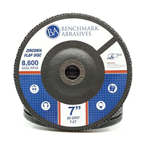 Vista 7 de Benchmark Abrasives Discos de solapa tipo 27 de circonita jumbo de alta densidad de 7 x 7/8 pulgadas para amoladora angular, discos de lijado de 7