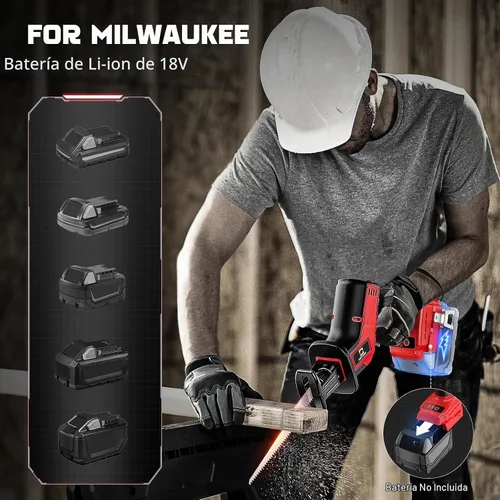 Vista 4 de Cerycose Sierra recíproca inalámbrica sin escobillas, compatible con baterías Milwaukee de 18 V, cambio de hoja sin herramientas, incluye 4 hojas