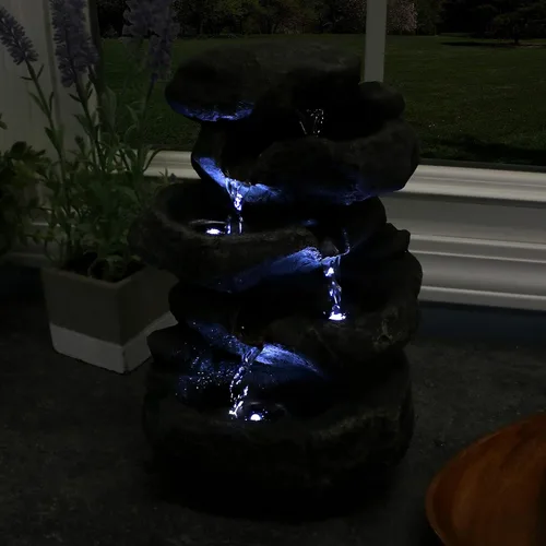 Vista 9 de sunnydaze Stacked Rocas mesa Fuente de agua con luces LED, 10.5 inch Rock Water Fountain with Calm Sounds for Meditation, Indoor Desk Water