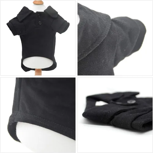 Vista 4 de lovelonglong Polo básico para perro, de algodón de primera calidad, para perros grandes, medianos y pequeños, con cuello de dos botones, color Negro