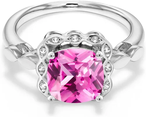 Vista 151 de Gem Stone King Anillo de compromiso de plata de ley 925 de 0.315 in con piedra natal y zafiro blanco creado Anillo de compromiso de boda