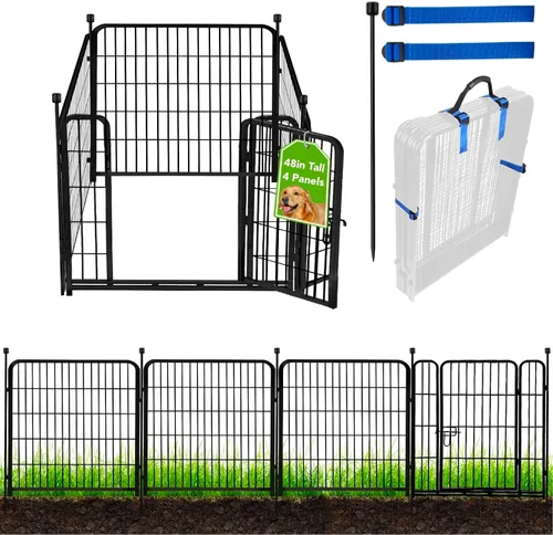 Vista 9 de ADAVIN Cercas y Bordes de Jardín de 32 Pulgadas (Alto), 1 Puerta + 3 Paneles Cerca para Perros Exterior para Patio, Cerca Barrera de Metal de Hierro