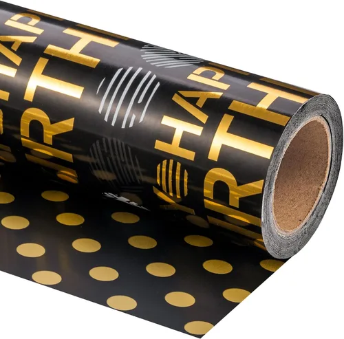 Vista 11 de WRAPAHOLIC Papel de regalo para cumpleaños - Rollo mini - 17 pulgadas x 16.5 pies - Papel de regalo azul dorado con foil brillante de feliz Azul
