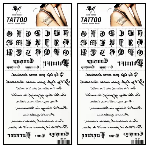Vista 5 de Tatuajes de 2 hojas de letras inglesas clásicas temporales tatuajes 3D falsos impermeables para hombres, mujeres y niñas, parte inferior