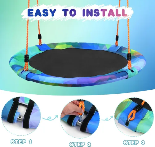 Vista 5 de Asiento de columpio de árbol de platillo de 40 pulgadas para niños, columpio para exteriores