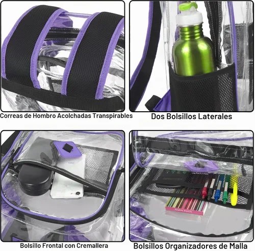 Vista 3 de Summit Ridge Mochila transparente impermeable aprobada para estadios, resistente con soporte para botella de agua para viajes, hombres, mujeres