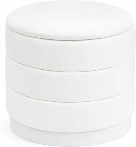 Vista 11 de Otomana redonda de terciopelo de 15.4 pulgadas con tapa reversible, reposapiés otomano circular tapizado con almacenamiento oculto, reposapiés Negro