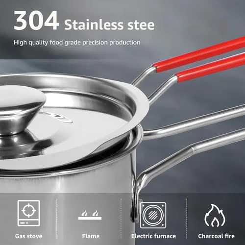 Vista 4 de Mini olla de acero inoxidable con asa y cesta coladora, mini freidoras de aceite para freidora, freidoras de grado alimenticio con tapa, olla