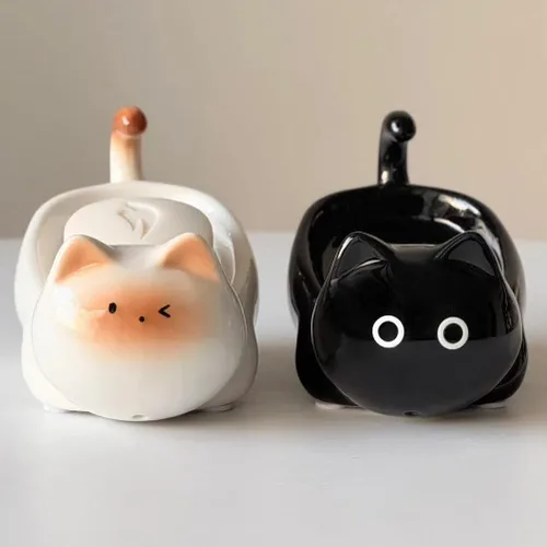 Vista 7 de Jabonera de cerámica para gatos, barra autodrenante para ducha, bandeja de jabón decorativa para lavabo de baño, encimera de cocina, bandeja Negro