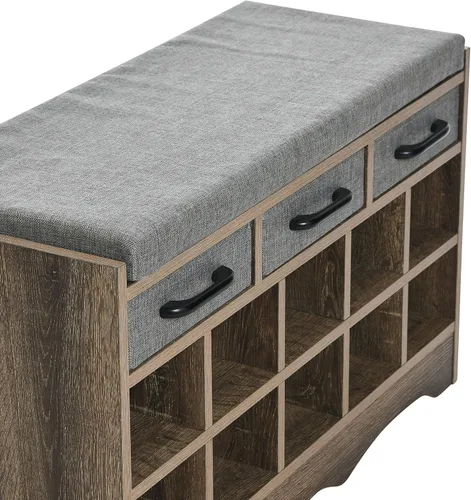 Vista 6 de Household Essentials Banco de zapatos de entrada con 10 cubículos, acabado de madera de fresno