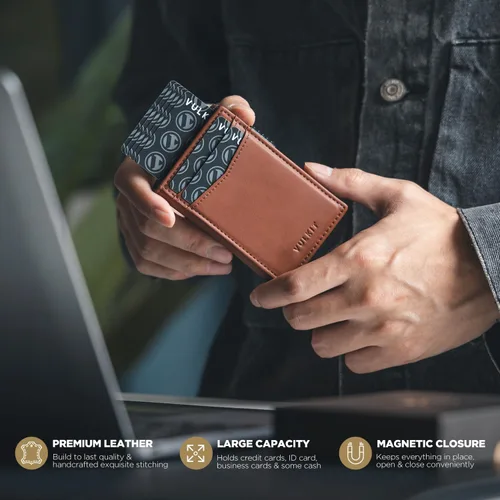 Vista 67 de VULKIT Billeteras delgadas para hombre, con bloqueo RFID, diseño minimalista con capacidad para hasta 11 tarjetas, Negro -, Minimalista