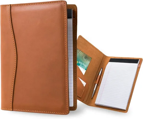 Vista 14 de PEGAI Padfolio de cuero 100% hecho a mano, organizador de bloc de notas jurídicas para negocios, escuela, oficina, conferencias, resistente, piel