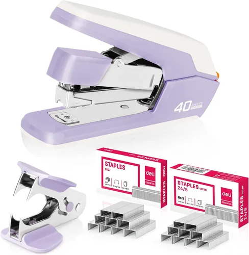 Vista 14 de Deli Engrapadora, grapadoras sin esfuerzo para escritorio, grapadoras resistentes, color negro 40 Sheet Capacity,One Touch , No Effort, Easy to