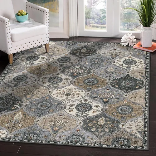 Vista 76 de Lahome - Alfombra marroquí antideslizante y lavable, pequeña alfombra oriental para dormitorio, cocina, entrada, baño, entrada, 61 x 91 cm, crema