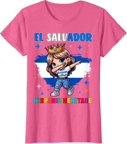 Vista 52 de Camiseta infantil El Salvador Dabbing Girl Hispanic Heritage Celebration, Negro