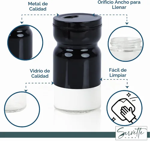 Vista 4 de Salero y pimentero de cristal y metal, tapa ajustable, tarros de especias de 4 onzas, juego de 2, decoración de cocina negra de granja Negro