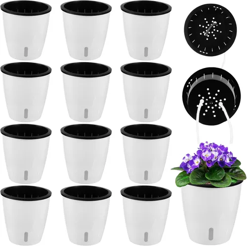 Vista 27 de Planterhoma Macetas de riego automático de 5 pulgadas para plantas de interior, 6 paquetes de macetas de violeta africana con indicador, maceta