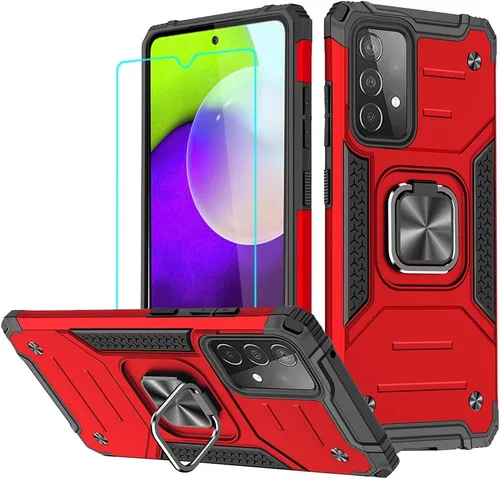 Vista 9 de HNHYGETE Funda para Samsung A52, Galaxy A52 5G, con protector de pantalla HD, a prueba de golpes, resistente a los golpes, con anillo de rotación