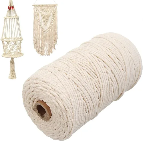 Vista 56 de Cordón de algodón para macramé, hilo torcido de 4 capas, cuerda de algodón natural, suministros perfectos de macramé, para hacer soportes colgantes