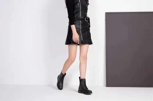 Vista 7 de Vepose Botines de combate 25 para mujer con cordones y cremallera interior de media pantorrilla para mujer