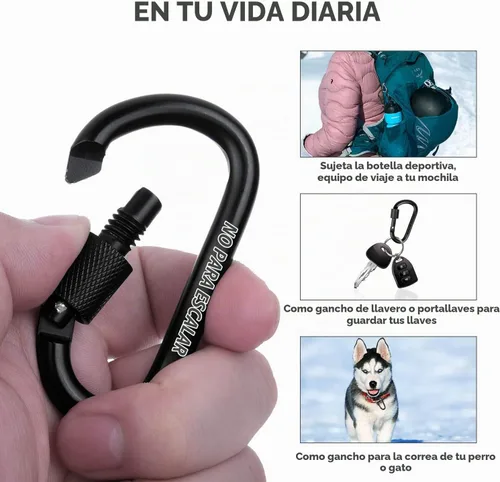Vista 2 de Cridoz Mosquetón de bloqueo en D con llavero plano